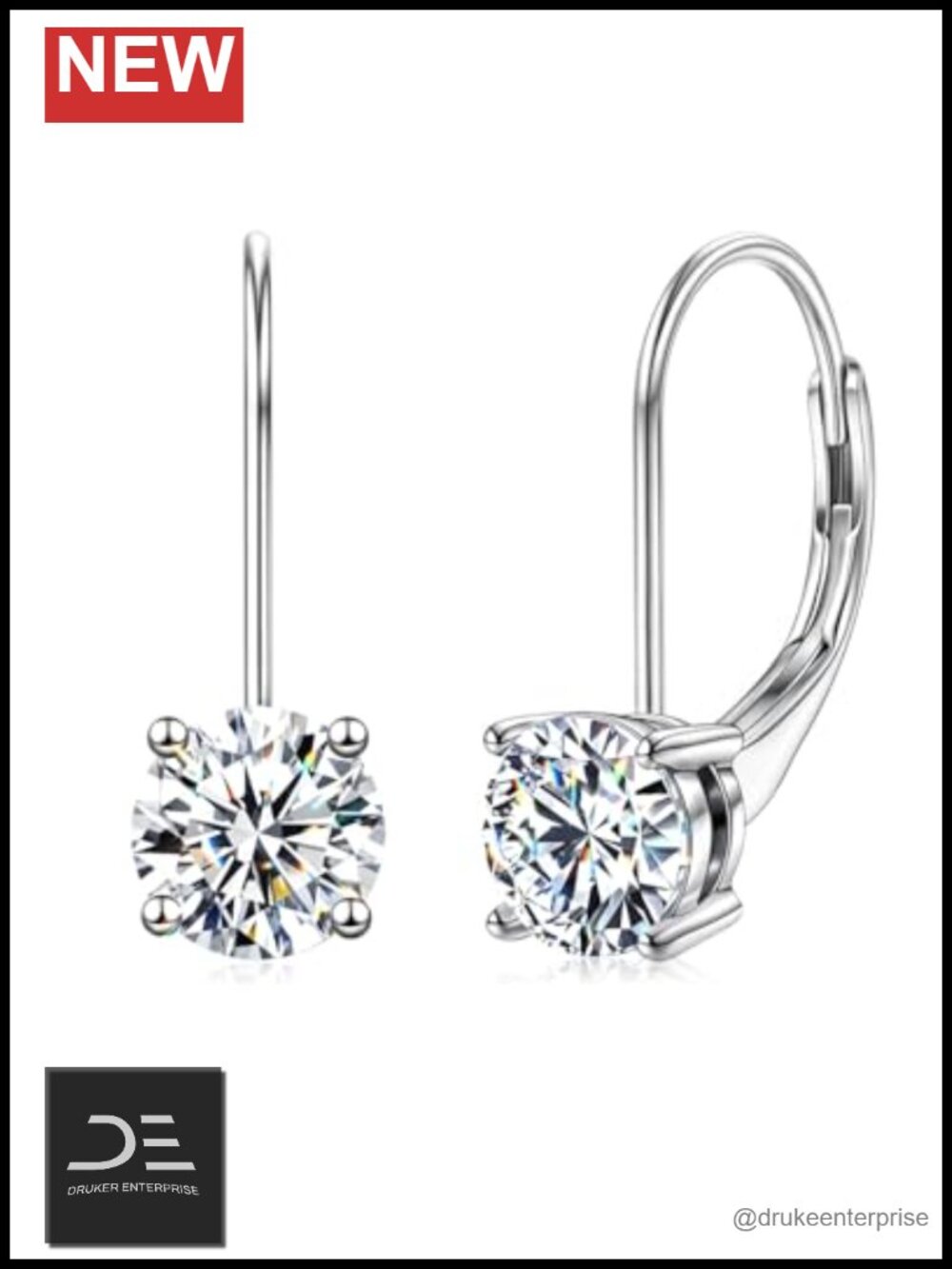 Moissanite Dangle Leverback Earrings 925 Sterling Silver 18K White Gold Plated